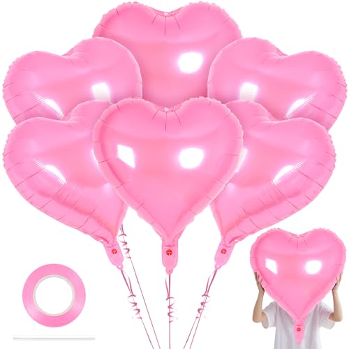 Image of 6 Pcs 32 Inch Pink Heart Balloons, Giant Heart Shape Foil Balloons Love Balloon Valentine Balloon for Birthday Party Wedding Engagement Party Baby Shower Valentine Day Decorations