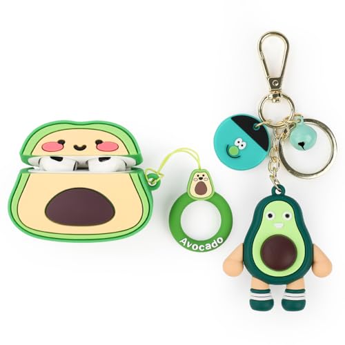 XMBYGY Funda para AirPods de 3ª generación con muñeca y llavero con cordón antipérdida, funda protectora de silicona a prueba de golpes con diseño de dibujos animados 3D para AirPods 3 (aguacate)