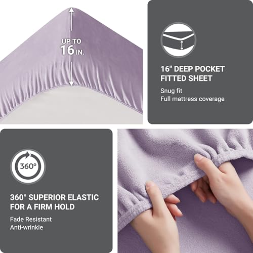 Image of True North by Sleep Philosophy Micro Fleece Bed Sheet Set, Warm, Sheets with 14 inch Deep Pocket, for Cold Season Cozy Sheet-Set, Matching Pillow Case, Twin XL, Lavender, 3 Piece