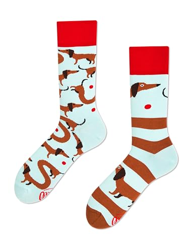 Many Mornings Witzige ungleiche Socken mit Dackel-Motiv Größe 43-46 für Damen und Herren Lustige Baumwollsocken