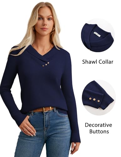 Image of GRACE KARIN Women Fall Long Sleeve V Neck Collar Knit Pullover Sweaters
