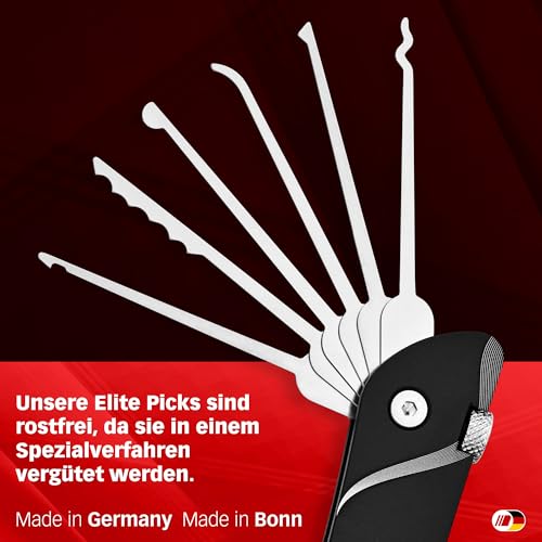 MULTIPICK Taschenmesser Dietrich Set Profi [7 Werkzeuge | Schwarz] Lockpicking Set im Taschenmesserformat - Lockpicking Set Profi & Anfänger - Picking Tool - handliches Schlüsseldienst Werkzeug