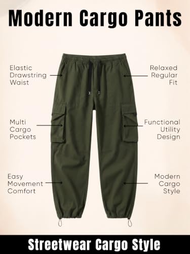 Image of GRECIILOOKS Men's Cargo Pants | 6 Pocket Cotton Cargo Joggers for Men | Loose Fit Stylish Pant with Pockets | Casual Baggy Trousers & Streetwear Lower