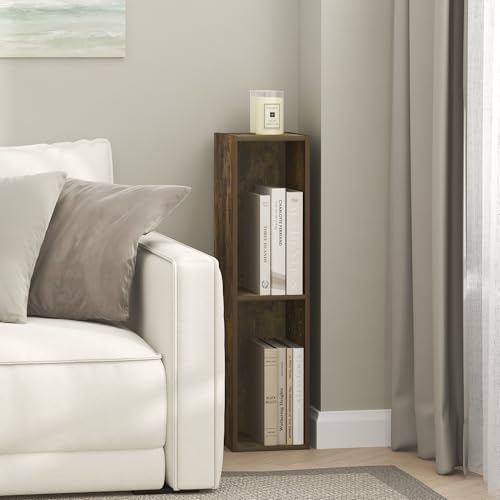 Image of Furinno Fulda Book Shelf, 3-Tier Narrow Bookshelf, Bookcase with 8-in Width Storage Shelf, 9.3 x 7.9 x 31.5, for Living Room, Bedroom, Home Office, Amber Pine