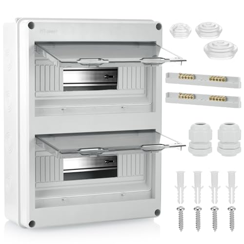 JIZZU Caja de Distribución de Montaje Superficial, IP65 2 Filas Cubre Cuadro Electrico con 24 Módulos, Caja Estanca Exterior Electrica para Jardines Exteriores, Granjas, Centro Comercial