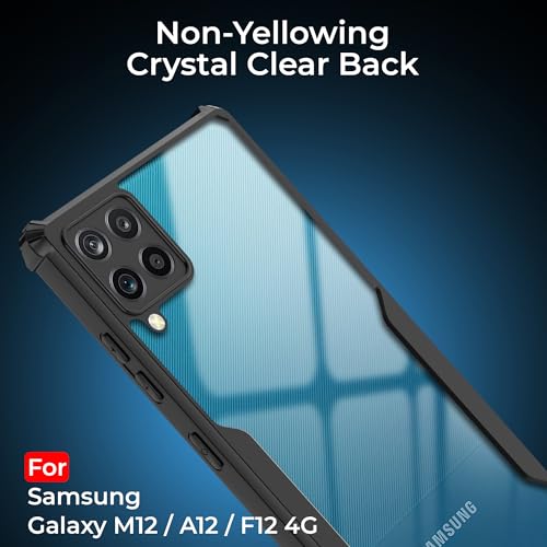 Image of A rtistque Clear Hard Transparent Acrylic Armor Back Cover Case for Samsung Galaxy F12 / M12 / A12 | Shockproof TPU Edge Protection | Slim Protective Design | Samsung Galaxy F12 Back Cover - Black