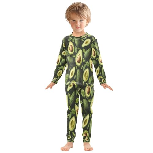 Pajama Sets Long Sleeve Green Avocado Pattern Soft Comfy Sleepwear 2 Piece PJS 3-8T2