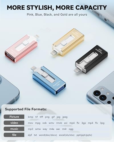 Image of MFi Certified Flash Drive for iPhone iPad 256GB, Photo Stick for External Memory Storage, Easily Back Up and Save Photos Videos, USB Memory Stick Thumb Drive for iPhone /iPad /Android /PC (Black)