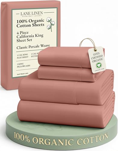 Image of LANE LINEN 100% Organic Cotton California King Sheets Set, 4-Piece Pure Organic Cotton Long Staple Percale Weave Soft Best Bedding Sheets for Bed, Breathable, Fits Mattress Upto 15 inch Deep - Rose Dawn