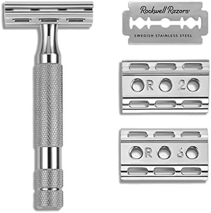 Rockwell Razors 6C White Chrome Double-Edge Safety Razor for Men and Women with 6 Adjustable Shave Settings and 5 Fully Recyclable Eco Razor Blades