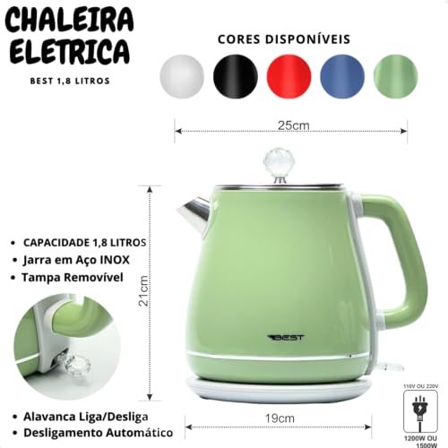 Chaleira Jarra Elétrica Colorida Colors 1.8 L Best Moderna 127V (Verde)