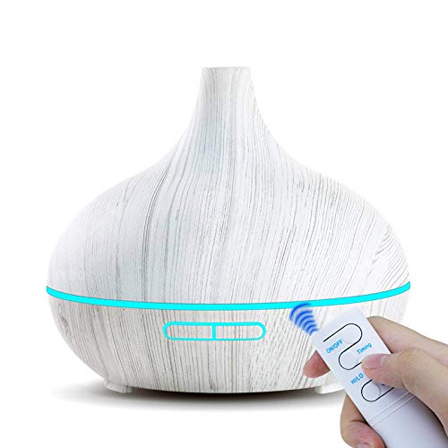 dongzhifeng Humidificateur Électrique Humidificateur Aroma Huile Diffuseur Grain en Bois Blanc Télécommande 7 Couleurs LED Lumières pour La Maison