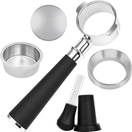 Image of 51mm Bottomless Portafilter Kit, Espresso Accessories Kit includes Puck Screen, WDT Tool, Espresso Dosing Funnel, Double Shot Filter Basket (Black, 51mm Fits Delonghi / 2 Ears)