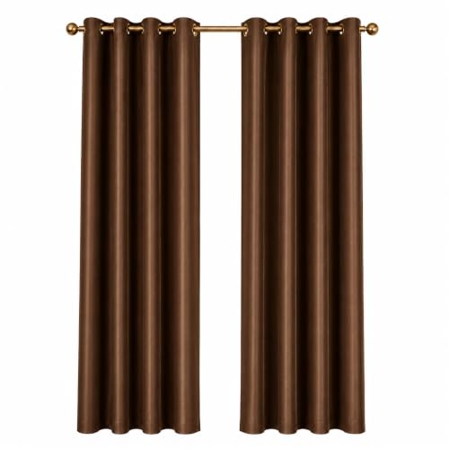 Image of Polyester Eyelet Door Curtain, Solid Plain Light Filtering Curtain for Bedroom, Living Room & Home Office, 7 Feet (84 x 48 Inch), Brown, Pack of 2