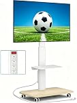 Rfiver Sleek Rolling TV Stand with Power Outlet for Home Decor, Height Adjustable Portable TV Stand on Wheels for 32-75 Inch TVs, Strong Tall Mobile TV Cart with Mount Up to 88 lbs, White