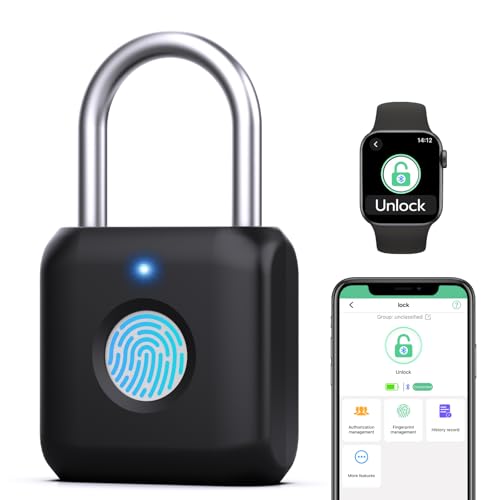 Keylesslife Fingerprint Padlock,Gym Locker Lock,Smart Padlock Bluetooth APP Control,Fingerprint Lock USB Rechargeable for Gym Locker,Locker, School,Storage Black