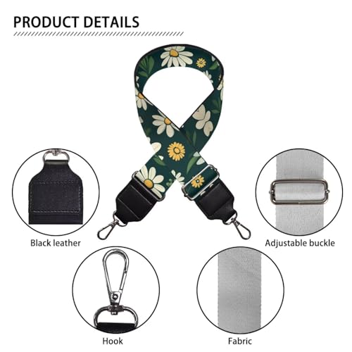 Image of GLENLCWE Green Floral Purse Straps Replacement Adjustable Wide Shoulder Straps for Women Handbags, Crossbody Bag Strap for Purses
