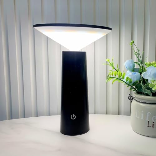 Image of NYRWANA Rechargeable LED Table Lamp | 1200mAh | Stepless Dimming, Touch Control, 3 Color Modes, Adjustable Head Portable Mushroom Desk Lamp for Bedroom, Living Room & Home Decor | USB - C (Black)