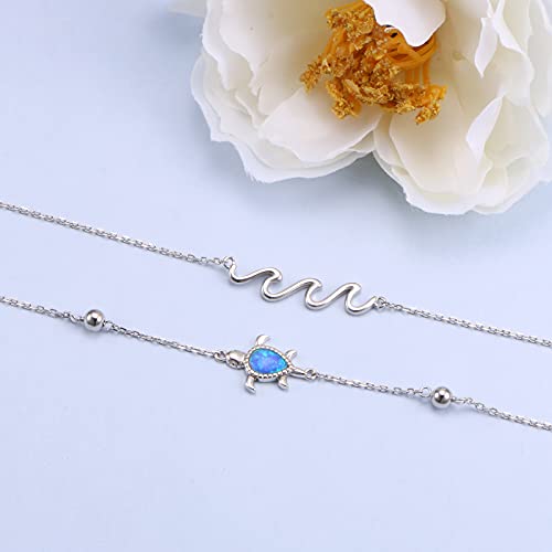 Image of Flyow Anklet for Women S925 Sterling Silver Adjustable Foot Beaded Heart Charm Ankle Bracelet Anklets Jewelry