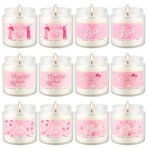 Image of Valentine's Day Pink Scented Candles-12Pcs 3.5oz Each-Natural Plant Essential Oils & Cotton Wick, Aromatherapy Candle for Relaxing Stress Relief, Home Decor & Romantic Gifts for Her.
