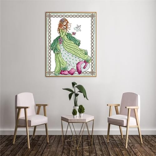 Image of Stamped Cross Stitch Kits for Beginners- Full Set of Angel of Peace Embroidery for Adults,11 CT 3 Strands DIY Patterns Counted Arts Craft 14x17 inch