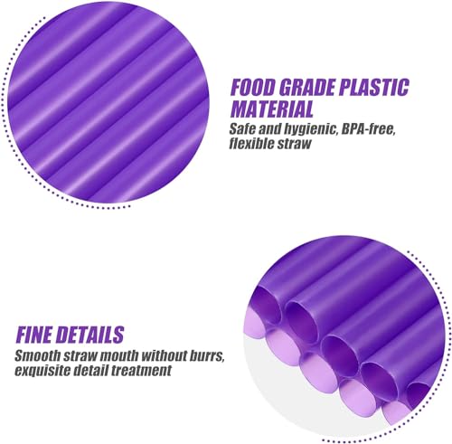 Image of Healeved 200PCS Purple Straws, 10.2 Inch Extra Long Disposable Plastic Drinking Straws for Birthday Wedding Hawaiian Swimming Pool Party Cocktails, Juice, Water, Iced Tea, Beverages
