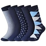 Cuffbow 5 Pairs Merino Wool Mens Dress Socks Business Casual Pattern Soft Breathable...