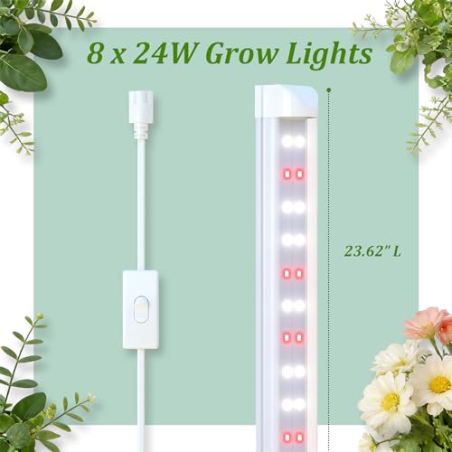 Image of Plant Stand with Grow Light, 6-Tier DIY Plant Shelf with Grow Lights for Seedlings, Greenhouse, Indoor, 8 Pack 5000K 192W LED Full Spectrum Growing Lamp with Rack, Wheel, 29 inchx13.5 inchx73.5 inch