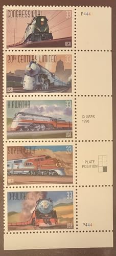U.S. Postage Stamps - Scott 3159-3163 Strip of 5 (Complete Issue) Unmounted Mint/Never hinged - MNH 1999 Railways Vintage Trains