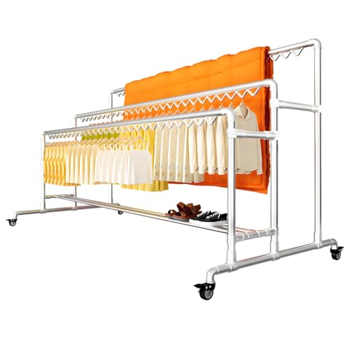 Qcesorib Burro Ropa Duradero con Ruedas, Perchero Burro de Metálico con Carga Pesada, Perchero Recibidor con Ganchos, Capacidad de Carga de 400 kg, para Lavadero, Balcón, Patio