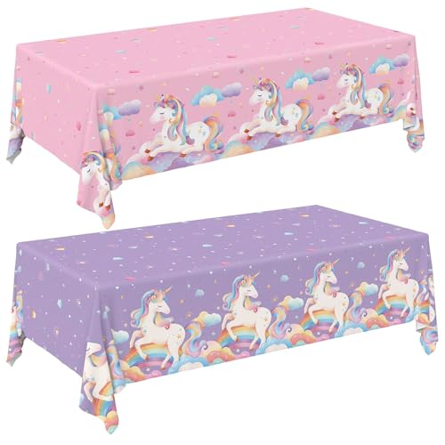 Muorruo Conjunto de artigos de festa de unicórnio de 2 peças, decoração ideal para aniversário de unicórnio, toalhas de mesa com design de unicórnio para festas de aniversário infantis e de meninas,