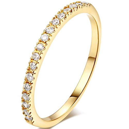 Jude Jewelers 2mm Rhodium White Gold Plated Half Eternity Stackable Wedding Band Enhancer Ring (Gold, 12)