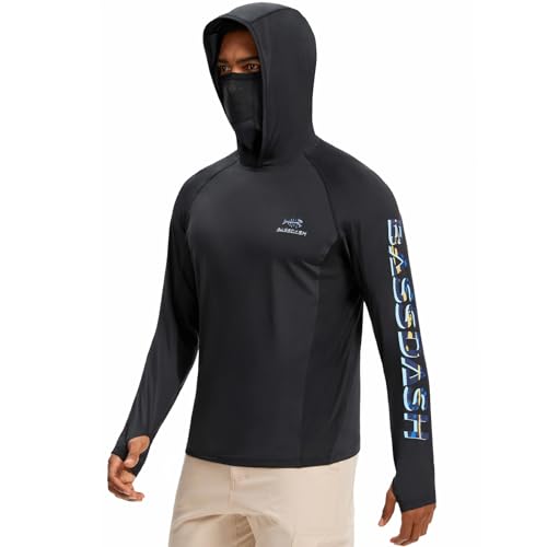 Bassdash Chemises à Capuche pour Hommes UPF 50+ avec Motif Graphique pour la Pêche, avec Masque UV, Manches Longues, évacuation de l'humidité FS47M