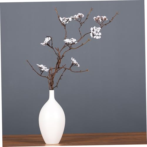 Flores de seda realistas estilo rama de cerezo artificial blanco de tallo largo 4