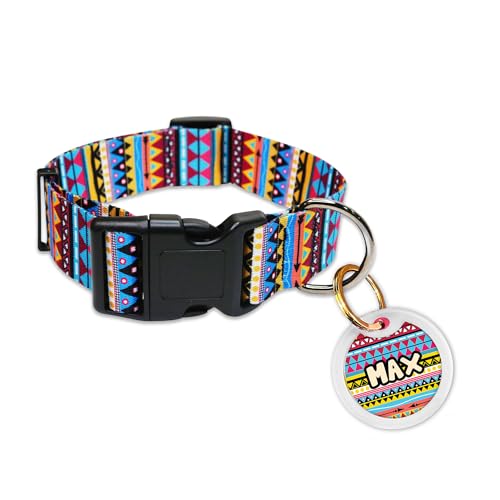 Image of Pawsindia Nylon Collar with Name Tag for Dogs & Cats (Ethnic, Multi, 1.5 Inches)