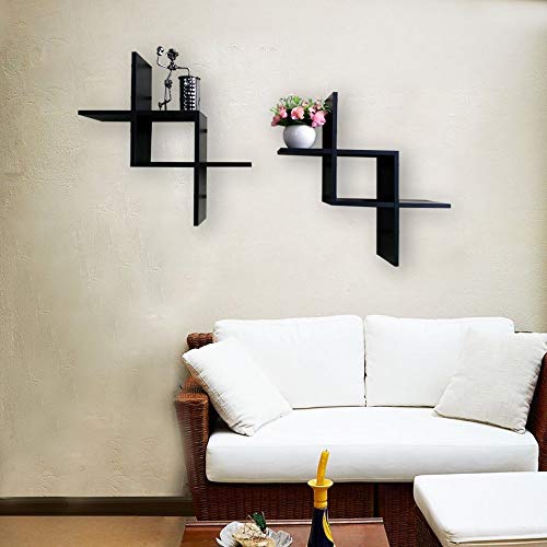 Shelving Solution Set of 2 Reversed Criss Cross Wall Shelf (Black)