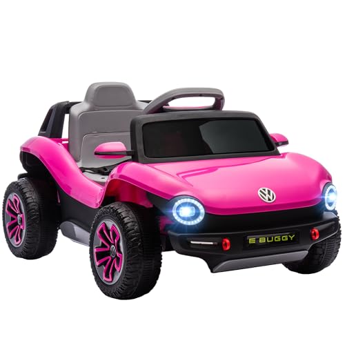 AIYAPLAY Coche Eléctrico para Niños de +3 Años, Volkswagen E-Buggy, Coche de Batería 12V, con Mando a Distancia 2,4 G, Ruedas con Suspensión, Faros LED, Música, USB, Motor Doble, Rosa