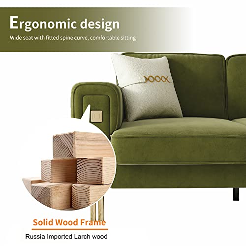 Kadway Green Velvet Sofa Couch, 91" Mid Century Modern Sectional Couch, Large Upholstered Deep Seat Couch With Gold Metal Legs For 3-4 Persons, 3 Seater Couches For Living Room Bedroom Home Office #TOP4