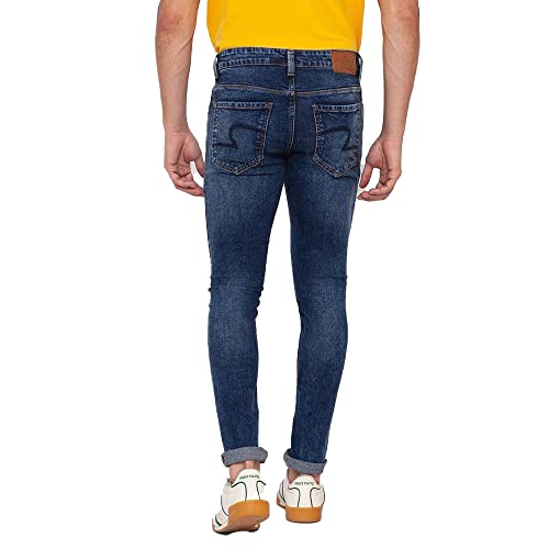 Image of Spykar Dark Wash Cotton Stretch Skinny Fit Mens Jeans (SIZE-30,Blue)