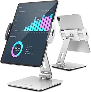 AboveTEK Professional Business POS Tablet Stand, Flexible Tablet Mount for Home Office & Commercial Desktop with 360° Swivel Holders for Any 4-14" Display Tablets or Cell Phones (Silver)