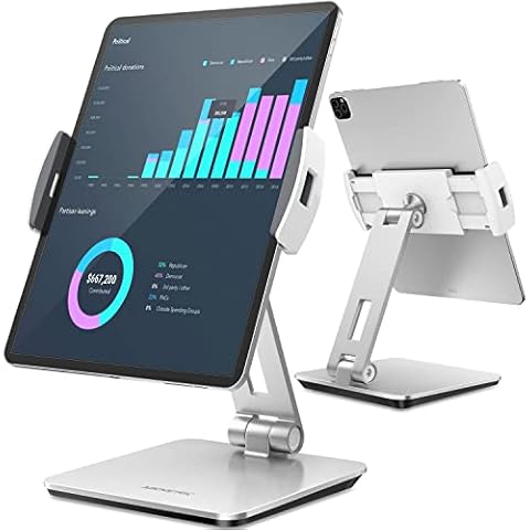 AboveTEK Professional Business POS Tablet Stand, Flexible Tablet Mount for Home Office & Commercial Desktop with 360° Swivel Holders for Any 4-14" Display Tablets or Cell Phones (Silver) Cover