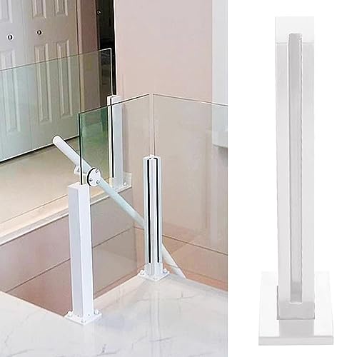 Columna de barandilla de vidrio interior y abrazadera metálica blanca para escaleras