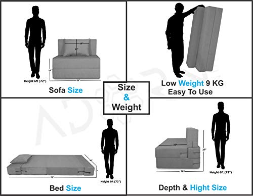 Image of Adorn India Easy 2 Seater Sofa Cum Bed Alyn 3'x 6' (Grey) (1 Year Warranty)