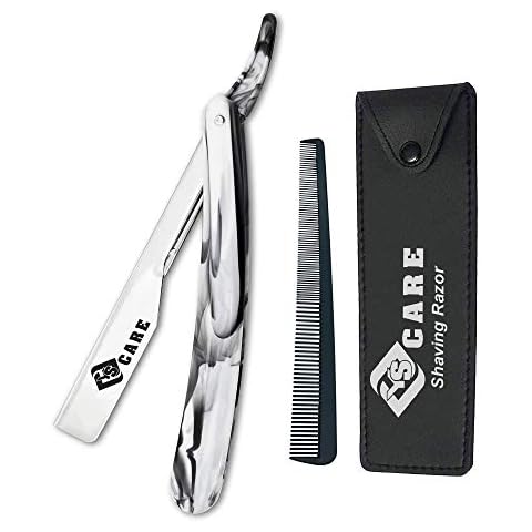 YSCARE Professional Marble Straight Edge Barber Razor Salon Quality Cut Throat Shavette with Free Comb(White Marble) Cover