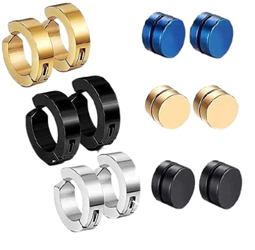 CResha 6 Pairs Non-Pierced Multicolor Magnetic Stud Earrings for Men | Women | Boys | Girls