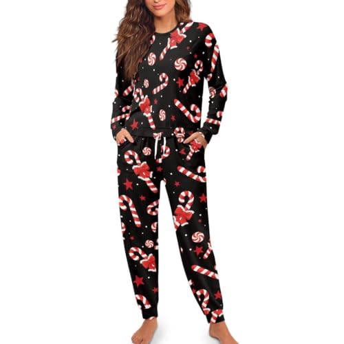 Image of Womens Lounge Set Long Sleeve Soft Pajama Sets | Casual 2 Piece Pj Outfit, Crewneck Sleepwear with Pockets, Adjustable Drawstring, Soft Comfy Fall Pajamas, Plus Size