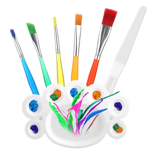 Paint Palette Set, Paint Holder Tray 1 PCS Paints Pallets 5 PCS Acrylic Paints Brushes Paintbrush Painting Accessories Art Supplies for Kids Adult Artist Canvas Oil Watercolor Painting