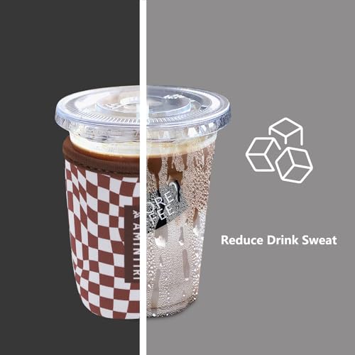 Image of 3 Pack Reusable Sleeve for Iced Coffee Cup, Coffee Neoprene Sleeve for Iced&Hot Drinks, Coffee Sleeve Compatible with Starbucks, Dunkin Coffee Cup. (Mocha Checker Board)