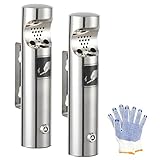 Aschenbecher Wandmontage, 2 PCS Wandaschenbecher für Draußen, Edelstahl Aschenbecher mit Schloss, Wetterfest Tubular Öffentliche Aschenbechers für Terrasse, Restaurant, Hotel und Büro