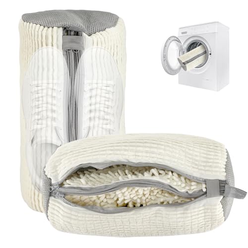 Kasanni 2-in-1 Premium Schuhwaschbeutel für Waschmaschine, Doppelreißverschluss, 360° Reinigung, Wiederverwendbar, Schützt Schuhe vor Verformung, Geeignet für alle Schuharten und Waschmaschinen (Weiß)